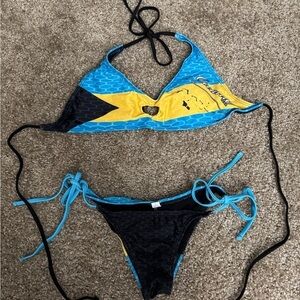 NWOT Oceanic Gear Blue and Yellow Bikini TOP ONLY